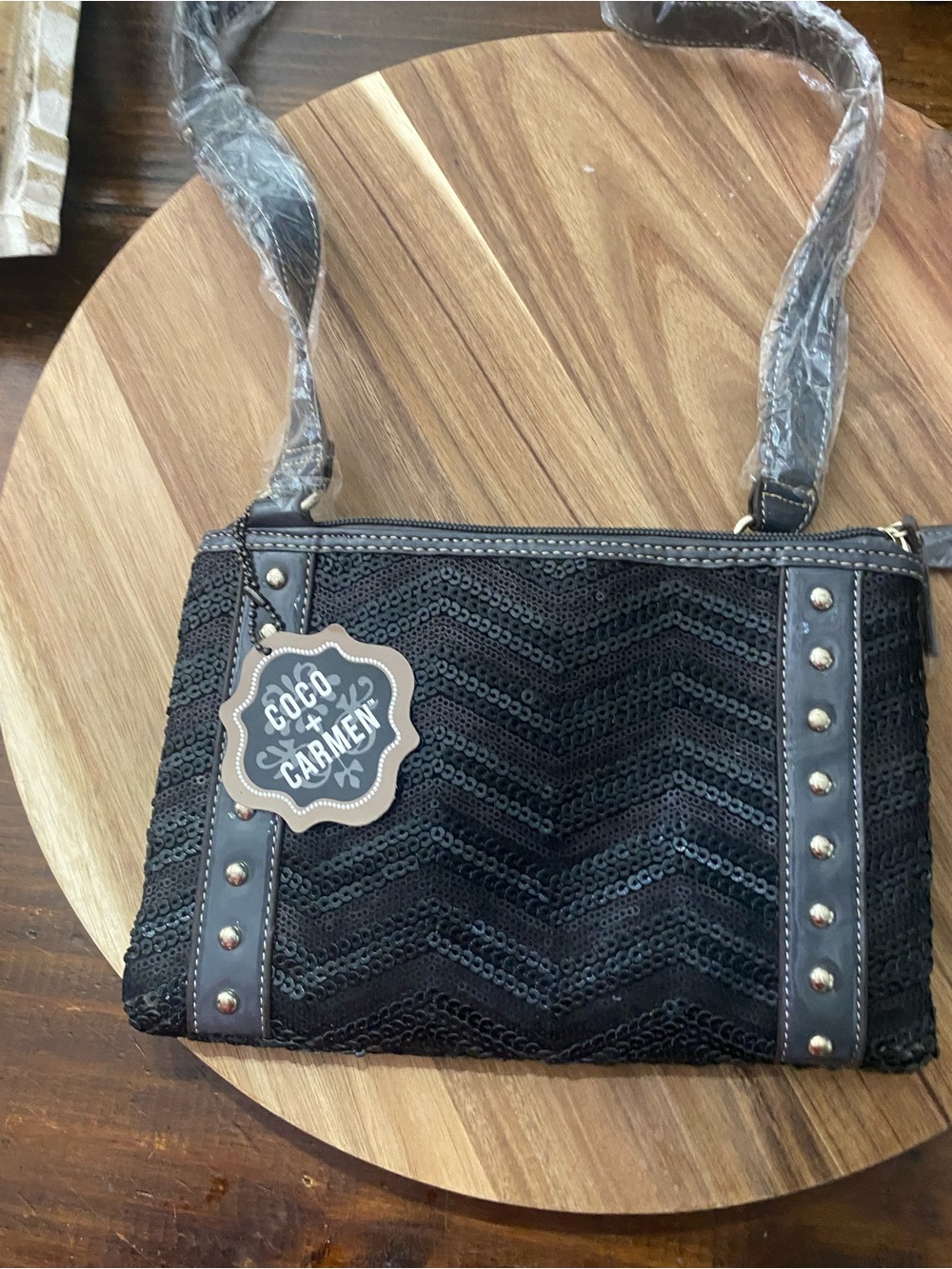 Coco + Carmen Black Sequin Chevron Shoulder Bag